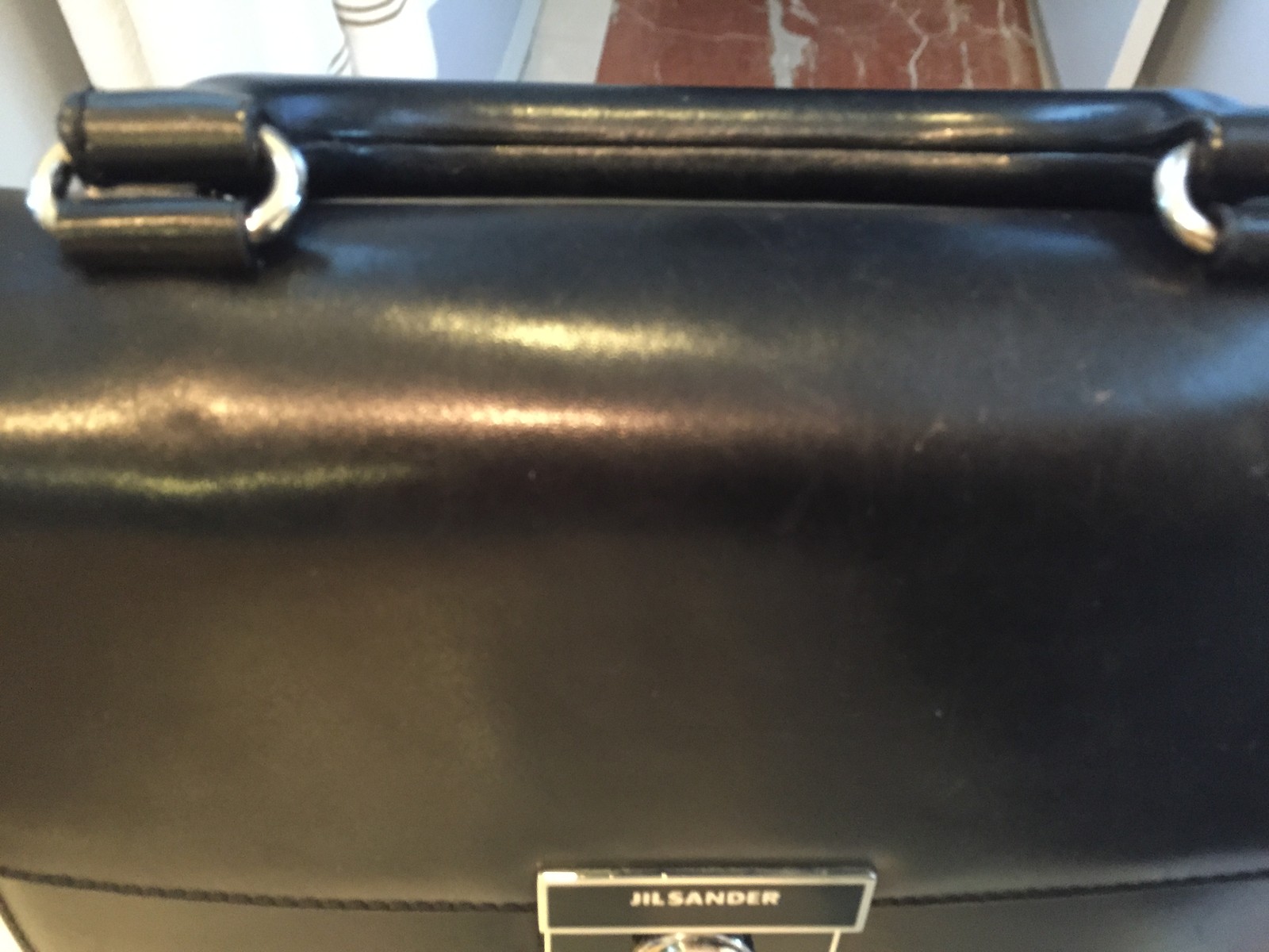 Vintage Jil Sander black leather handbag with strap - Gem display picture 1