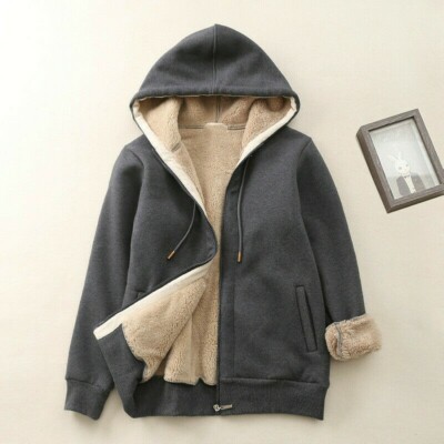 Womens Casual Fleece Hooded Full Zip Long Sleeve Jacket