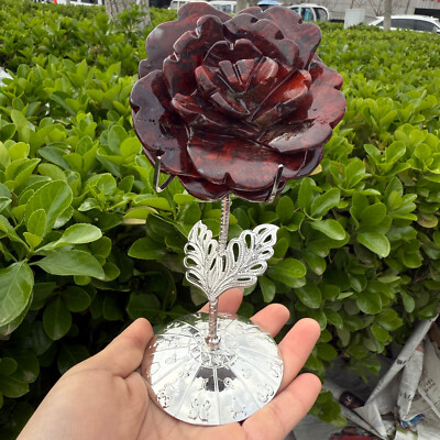 natural red grain stone carved quartz crystal Flower Decor heal Gift