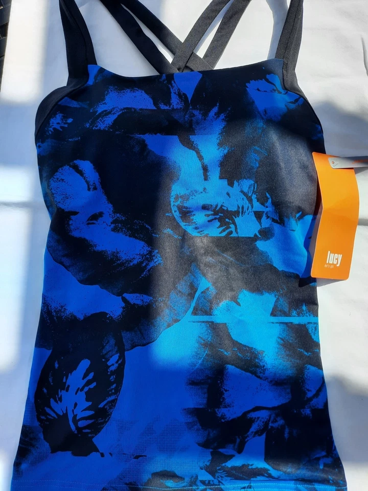 Sutiã Lucy Feminino Fitness Fix Azul/Preto Abstrato Floral Embutido LG NOVO - Imagem 2 de 4