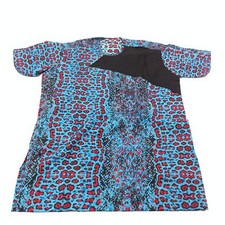Mens Top African Animal Print Kanga Ankara Geometric Multi Color Short Sleeve M