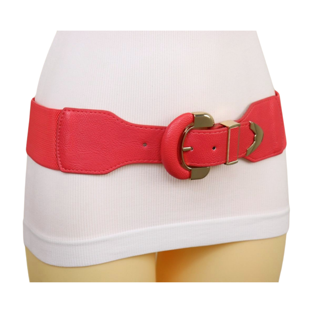 Women Coral Faux Leather Elastic Spring Summer Look Belt  display picture 3