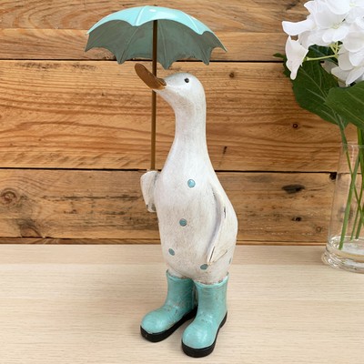 Blue Polka Dot Duck Umbrella Garden Patio Sculpture Statue Decorative Ornament 5060631017193 Ebay