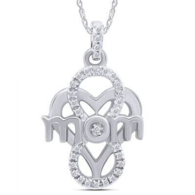 Natural Diamond Mom fity Pendant Necklace 14k Gold Plated Sterlg Silver
