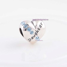 Sterling Silver 925 European Charm Love My Daughter Heart with Blue CZ Stones