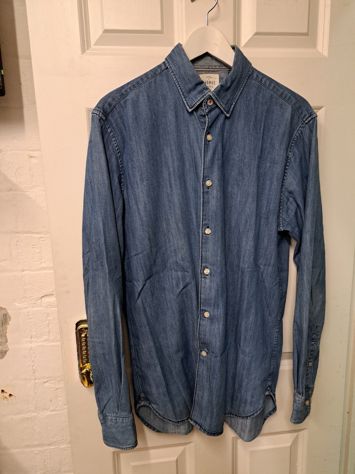 Camicia denim blu TM LEWIN media chambray cotone Savile fila Londra e