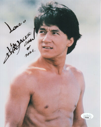 JACKIE CHAN HAND SIGNED 8x10 COLOR PHOTO        YOUNG+SEXY+SHIRTLESS        JSA
