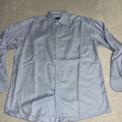 Mens Eton Gangnester Blue Long Sleeve Dress Shirt Monogramed SB Size 17 43