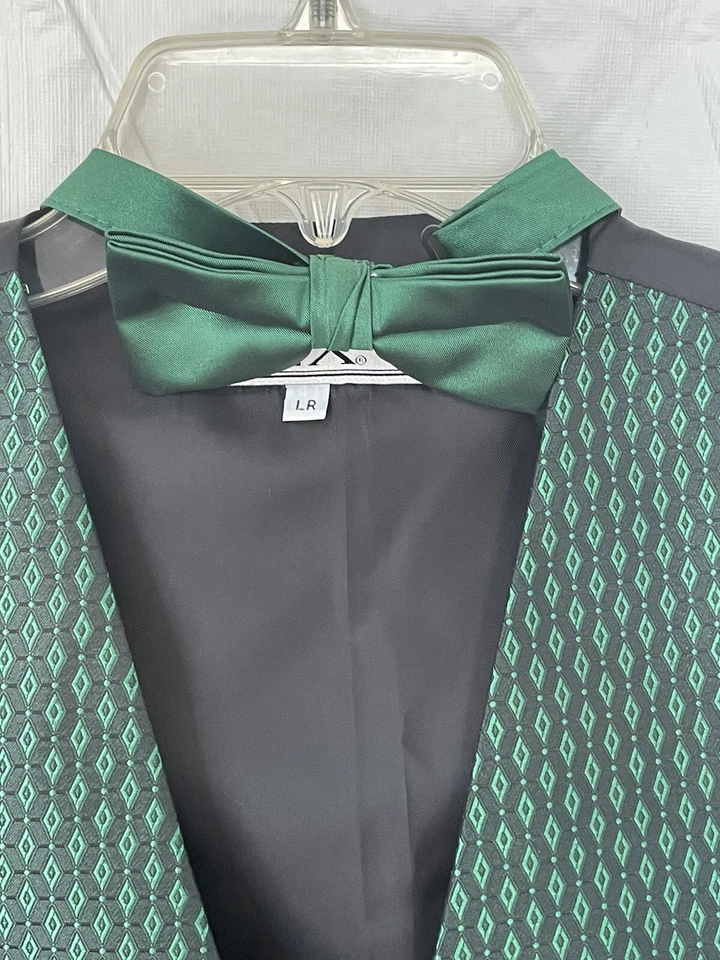After Six Men's Tuxedo Vest & Tie Bow Green Black Geometric Wedding Groom Prom L - Image 3 of 4