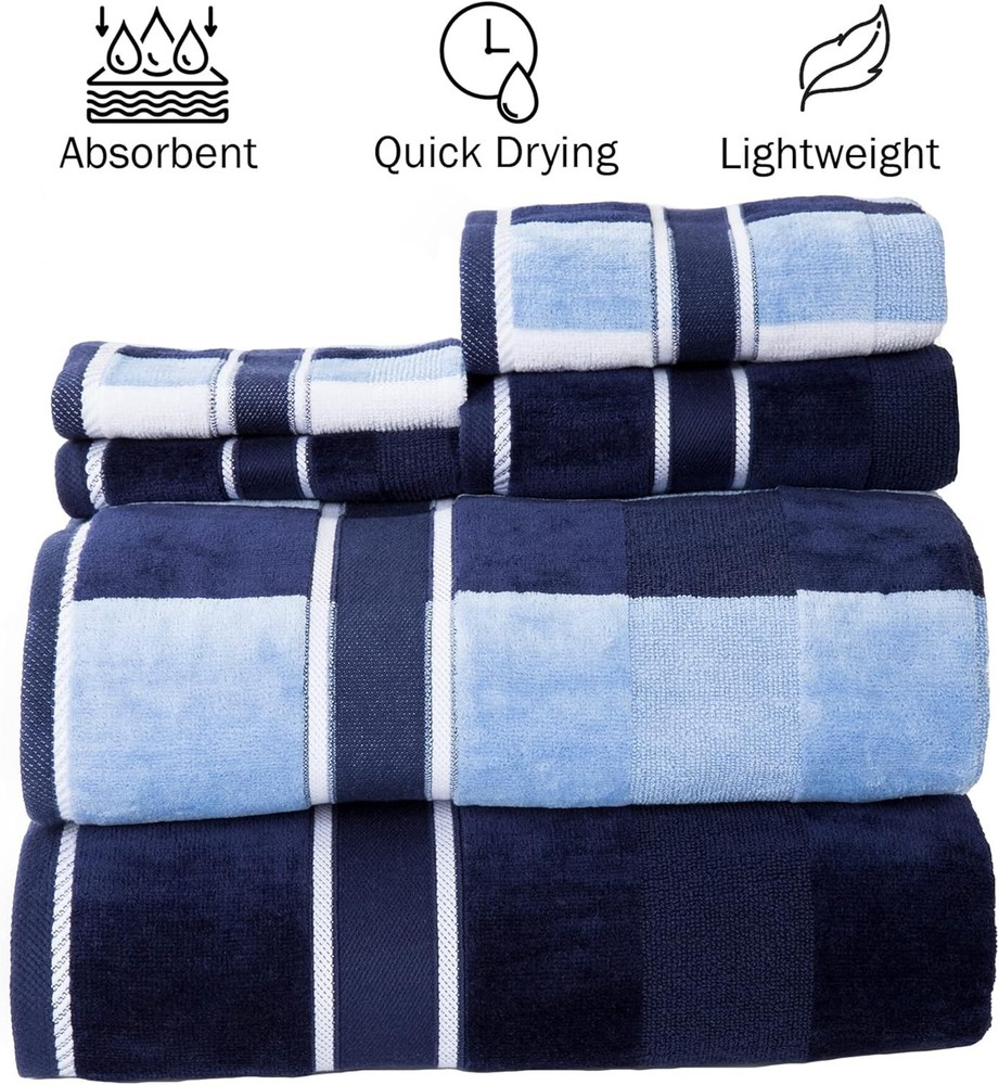 6PC Towel Set - Absorbent Cotton Bathroom Accessories with Bath Towels, Hand Tow