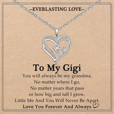 Double Entwined Hearts Necklace Gifts for Mom Grandma Wife Gigi Mimi Stepmom Bon