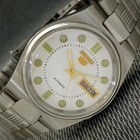 Genuine Vintage Seiko 5 Automatic 7009A Japan Mens White Color Dial Watch a505-A