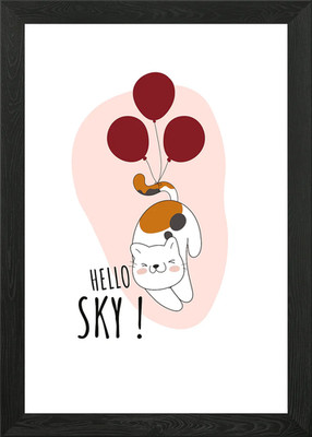 Niedliche Katze Hallo Himmel gerahmtes Wandbild Poster Leinwanddruck Bild