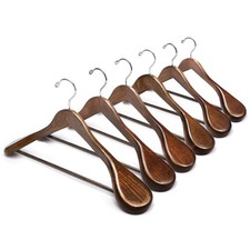 6 Pack Walnut Wide Shoulder Wooden Suit Coat Hangers with Non Slip Pants Bar,...