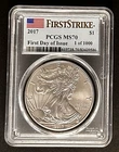 🇺🇸 2017 P AMERICAN SILVER EAGLE PCGS MS70 - FLAG LABEL 1ST DAY ISSUE 1 OF 1000