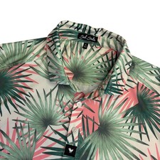 Bad Birdie Golf Polo Mens XL Pink Green Palm Leaf Print Stretch