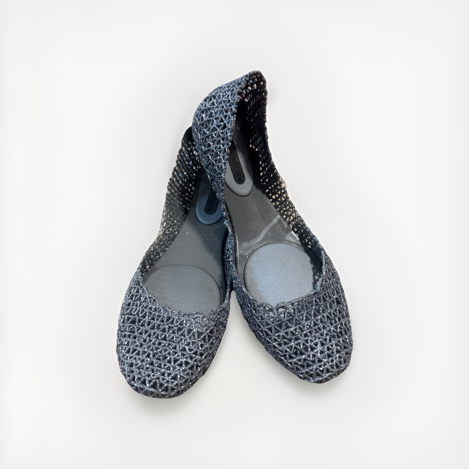 Womens Melissa + Campana Silver Glitter Zig Zag Flats Gently Worn