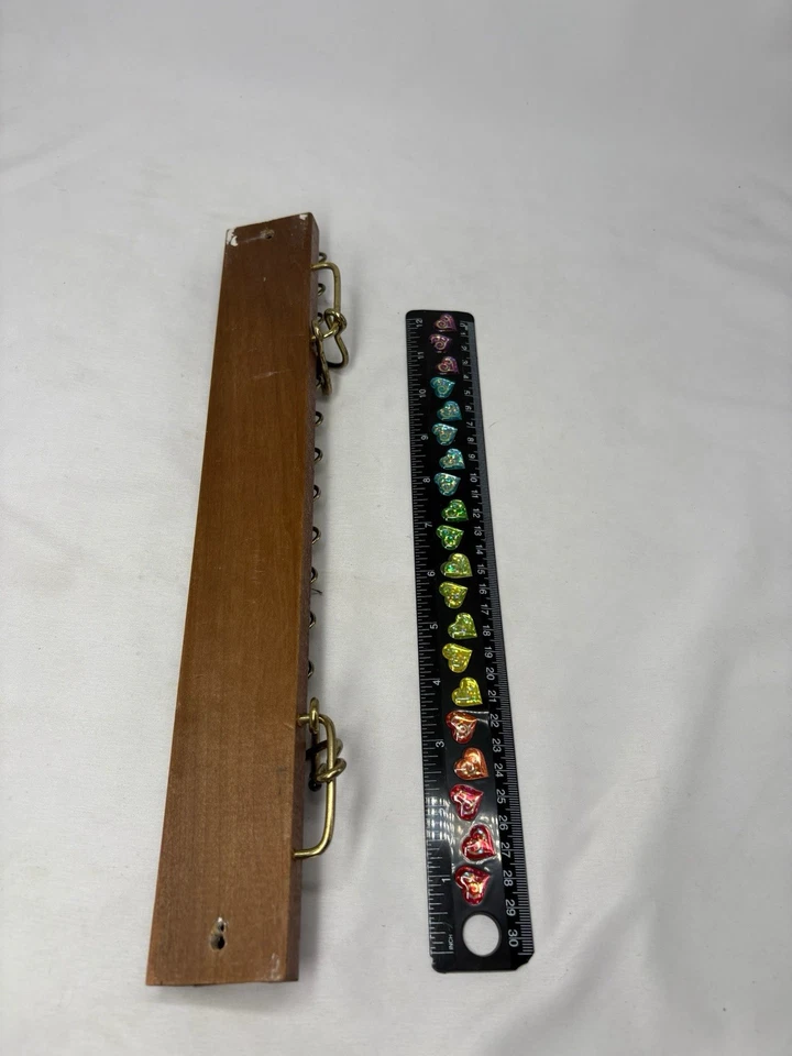 Vintage Wood & Brass Tie Rack Belt Holder Wall Mount Organizer 24 Folding Hooks - Image 3 of 3