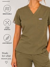 FIGS Olive Green V-Neck Scrub Top XXS Single Pocket Po2423