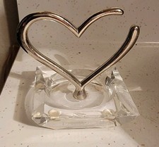 PANDORA CRYSTAL SILVER OPEN HEART CHARM RING HOLDER JEWELRY STAND ETCHED 3x3.5