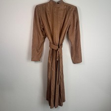 Rare Vintage 1970s Vintage LANVIN Midi Dress Size 10 Brown Copper Floral Belted