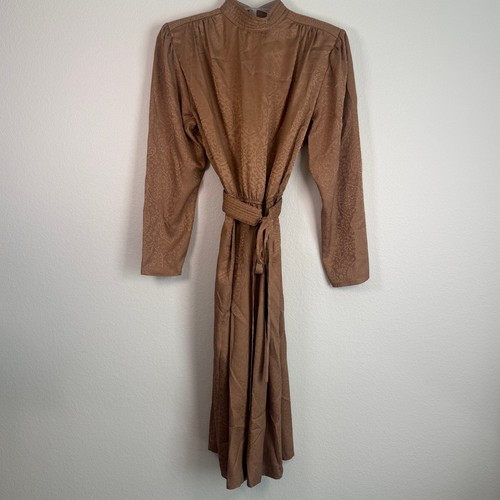 Lanvin, Rare Vintage 1970s Vintage LANVIN Midi Dress Size 10 Brown Copper Floral Belted