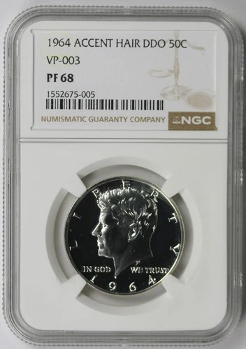 1964 Accent Hair DDO VP-003 Kennedy Silver Half Dollar 50C Proof PF 68 NGC
