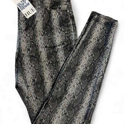 Hue Ultra Soft Denim Python Leggings Grey Snake Print Skinny Pants NWT U20797 M