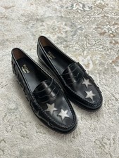 GH Bass Weejuns Penny Loafers Black Leather Stars Shoes Womens Size 6.5 NEW RARE