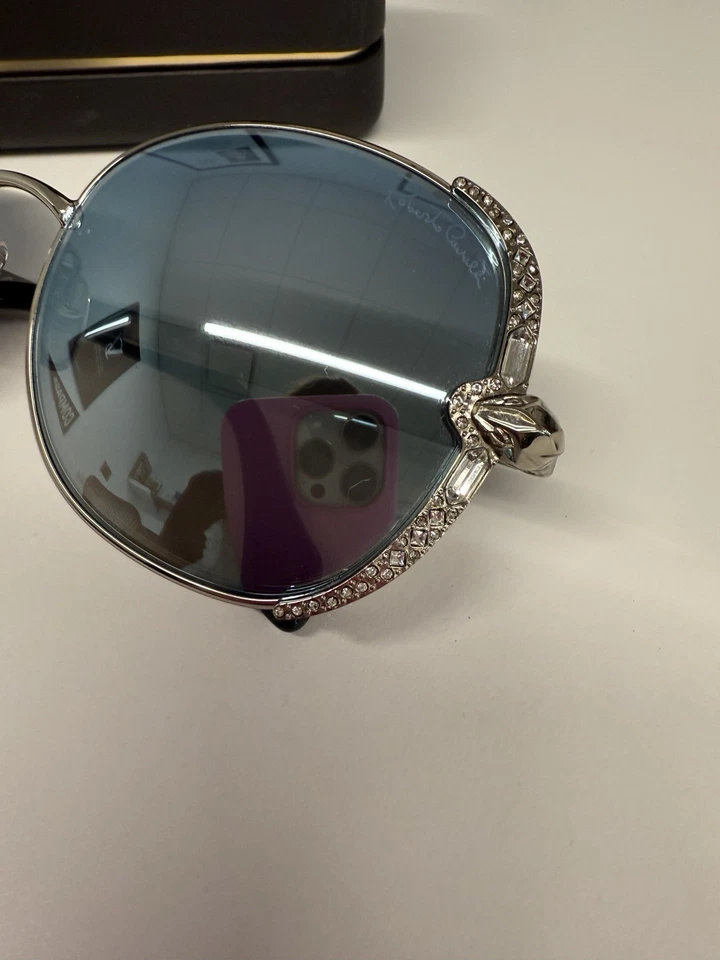 Очки солнцезащитные Roberto Cavalli Subra 974S 32X серебристые синие авиаторские со змеиным кристаллом - Изображение 4 из 4