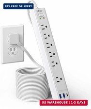10Ft Flat Extension Cord with Multiple Outlets, Surge Protector Power Strip
