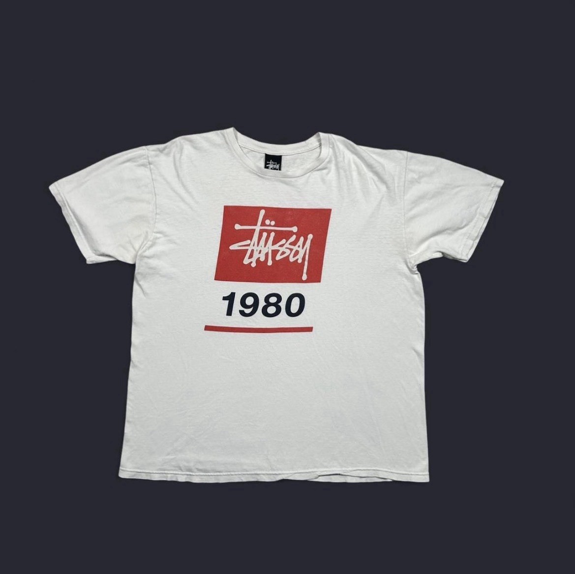 Vintage Stussy 1980 Logo Tee White Box Logo Script T Shirt Size Large