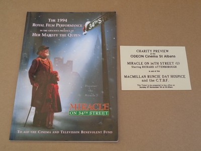 Miracle On 34th Street 1994 Royal Film Performance Brochure + Preview Ticket