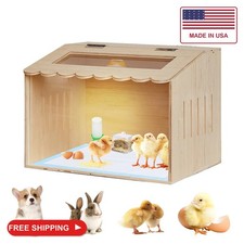 Wooden Chicken Brooder Box Kit with Heating Lamp, Thermometer, Food Water Feed