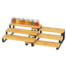 Bamboo and Metal Expandable Spice Rack Organizer, Cabinet Shelf Organizers, 3...