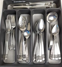 National BLACK ROSE Stainless 36 Pc Flatware Set 6 Serving pcs. Made In Japan