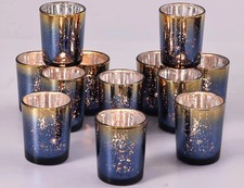 Navy Votive Candle Holders Set of 12, Speckles Mercury Glass Tealight Candle ...