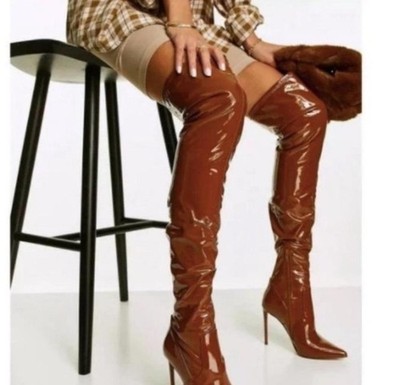 Steve Madden Viktory Brown Synthetic Over the Knee Stiletto Boots Size 6.5