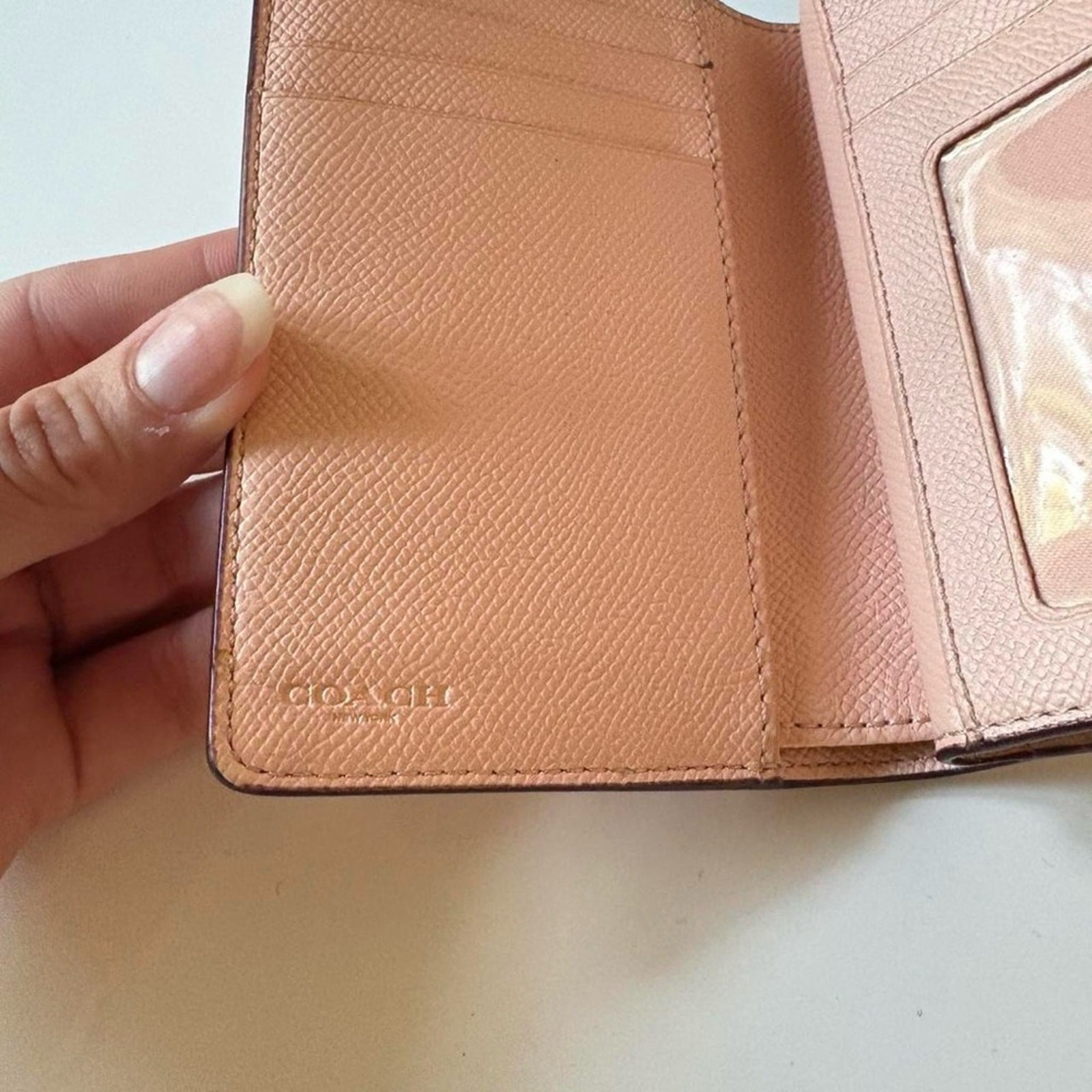 Coach Medium Corner Zip Wallet in light pink taupe crossgrain leather