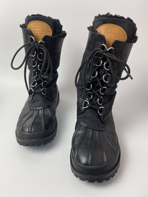 Coach Laura Women s 8.5 B Black Leather Lace Up Duck Boots