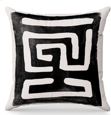 Abstract Black and White Pillow Covers 18x18, Neutral Beige Black Brush Stroke S