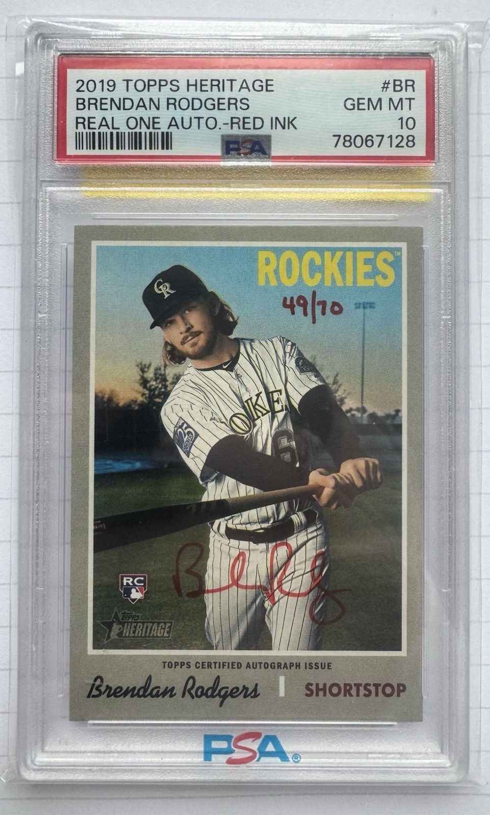 2019 Topps Heritage High Number Real One Auto Brendan Rodgers Red Ink /70 #ROA-…