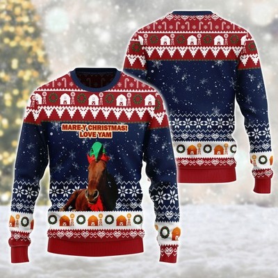 Personalized Photo Moo-Ey Ugly Christmas Sweater Horse Christmas Xmas Sweatshirt