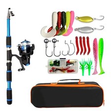 Fishing Pole Set with Telescopic Rod Spinning Reel Baits & Hooks - Complete