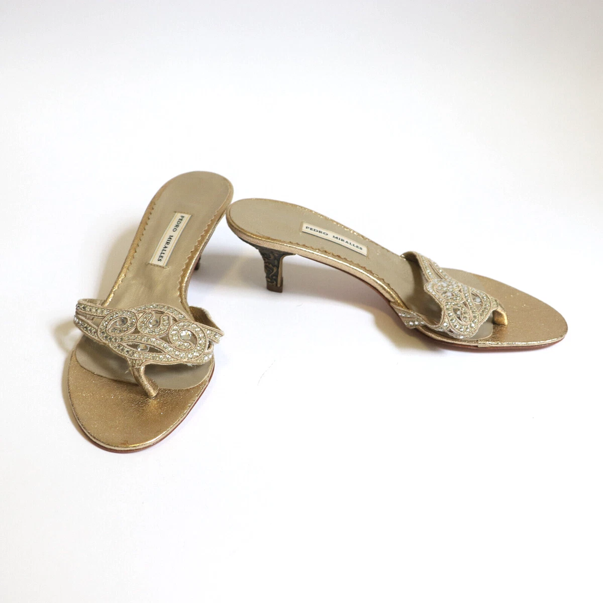 Vintage Pedro Miralles rhinestone kitten heel flip flops EU38