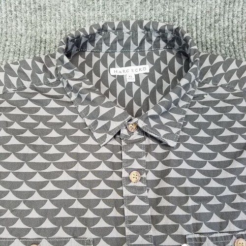 Marc Ecko Shirt Mens XL Black Gray Geometric Cut & Sew Button Up Long Sleeve Y2K - Picture 8 of 16
