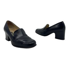 Vintage 90s BALLY Womens 6 Leather Square Toe Pumps Block Heel Loafers BLACK