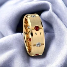 Garnet Round Gemstone With 925 Sterling Silver Gold Plated Ring For Men's #554