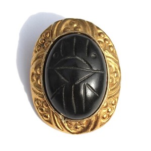 Authentic Vintage Black Onyx Scarab Beetle Brooch Pin Gold Plated Egyptian Revival
