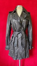 Burberry Brit Black Crinkled Leather Double Breasted Trench Coat Size 6 Us